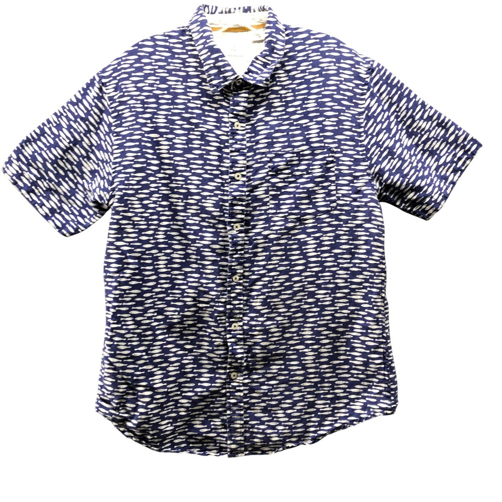 Rebel James & Charli Fish‎ Print Shirt Mens L Cotton Linen Short Sleeve Button